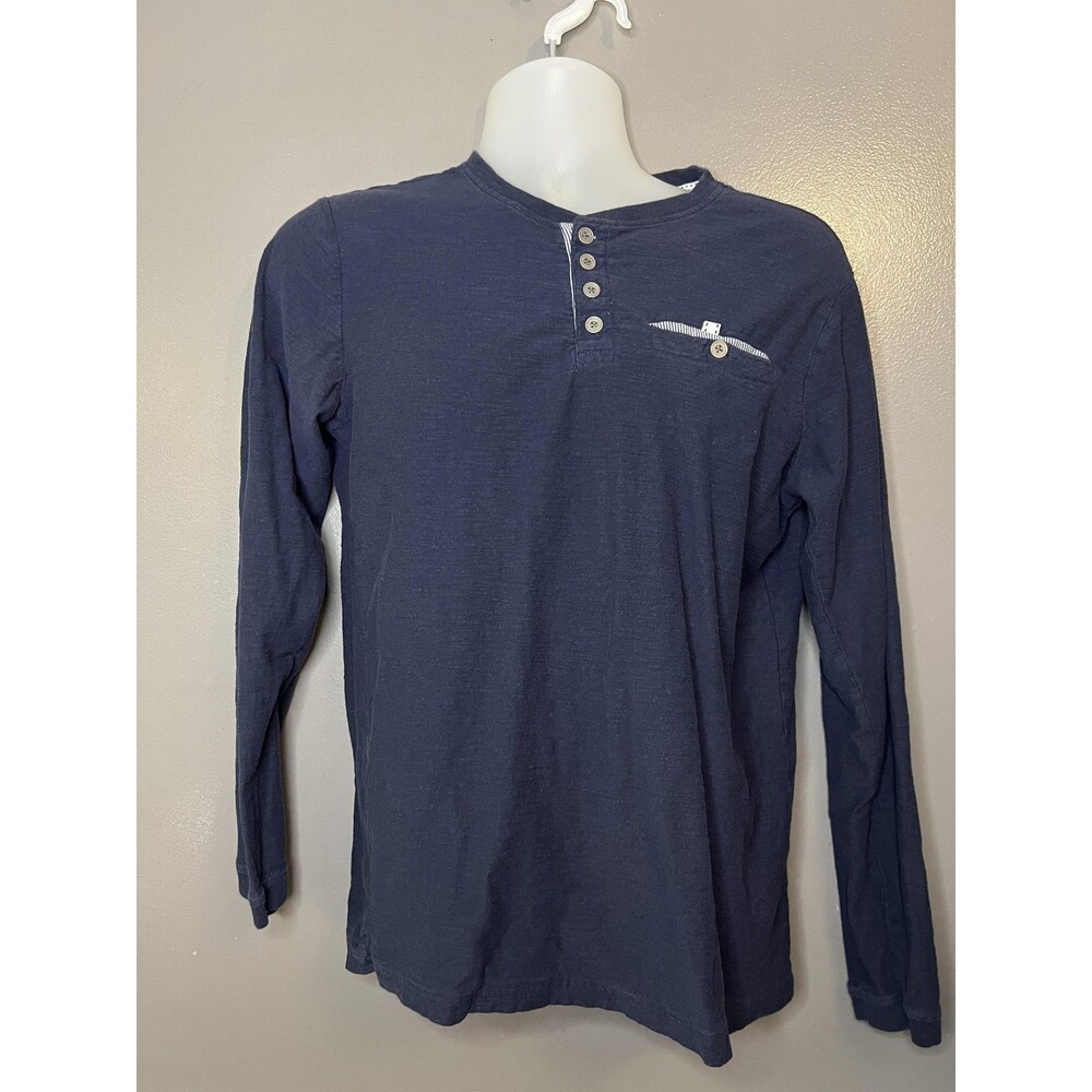 Native Code Shirt Mens Medium Blue Long Sleeve Henley 100% Cotton Casual